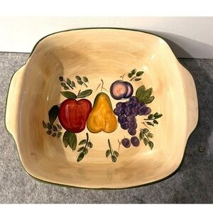 Vtg Home Trends Elegant Cream Fruit Motif Square Bowl